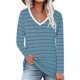 thumbnail image 3 of Sudadera con cuello en V a rayas y manga larga con abertura lateral para mujer, informal, holgada, para oficina, azul pavo real XL, 3 of 5