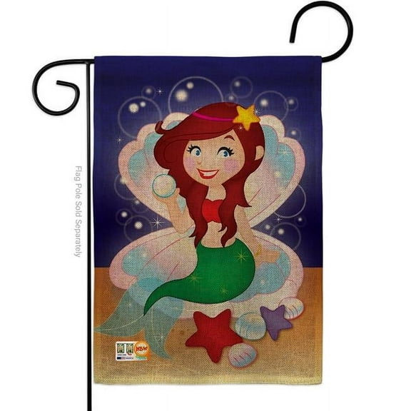 13 x 18.5 in. Mermaid Burlap Coastal Sea Animals Impressions Decorative Vertical Double Sided Garden Flag