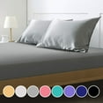 thumbnail image 5 of Satin Silky Fitted Bed Sheet Deep Pocket Fully Elastic Pillowcase Home Bedding, 5 of 16