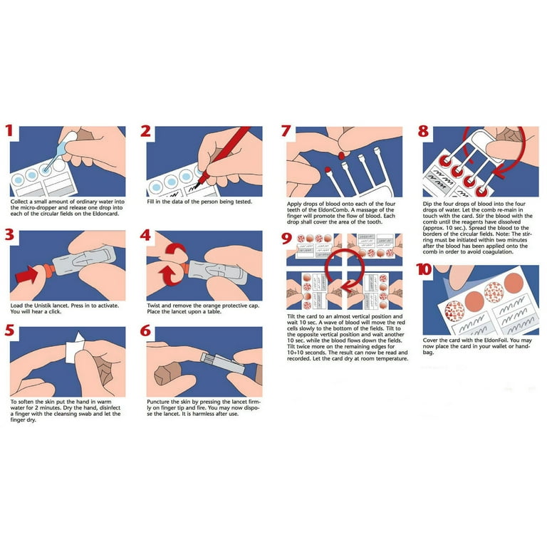 Eldoncard Blood Type Test (Complete Kit) - Air Sealed Envelope, Safety  Lancet, Micropipette, Cleansing Swab