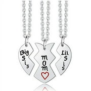 ANANBAO 3PCs Mother Daughter Necklace Set Big Sis Lil Sis Mom Jewelry Gift Heart Necklace