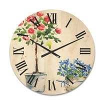 Designart 'Red and Blue Houseplants' Traditional Wood Wall Clock