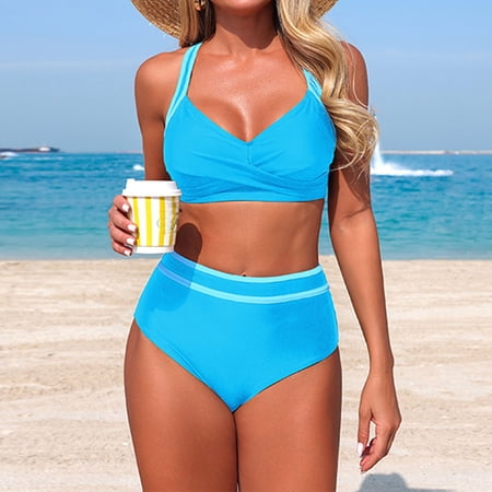 Kakii Women s High Waisted Bikini Sets Two Piece Swimsuits for Women Sporty Color Block Cheeky High Cut Bathing Suits 2026