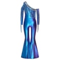 thumbnail image 4 of TiaoBug Girls Metallic One Shoulder Flared Jumpsuit 70s Disco Dance Outfit Kids Pageant Party Formal Romper Blue 10, 4 of 7