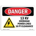 thumbnail image 1 of SignMission OS-DS-A-1218-L-2192 12 x 18 Po Signe de Danger OSHA - 13KV Lignes Électriques Aériennes 16, 1 of 1