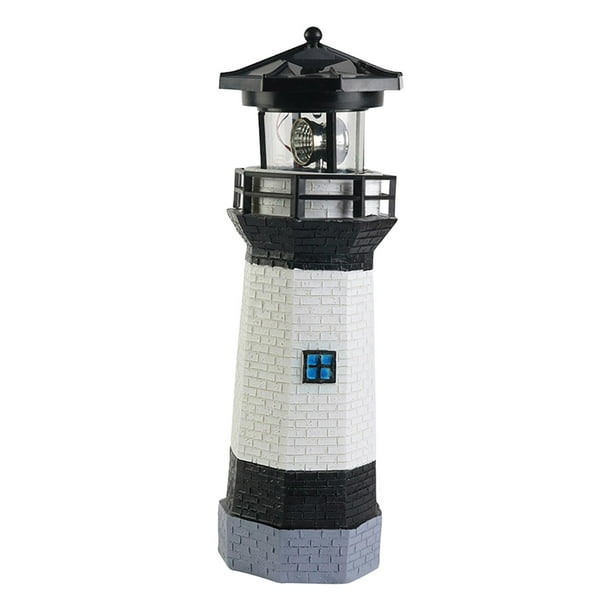 Estatua de jardín con faro solar, figura de faro, escultura de faro, adorno de patio para Negro