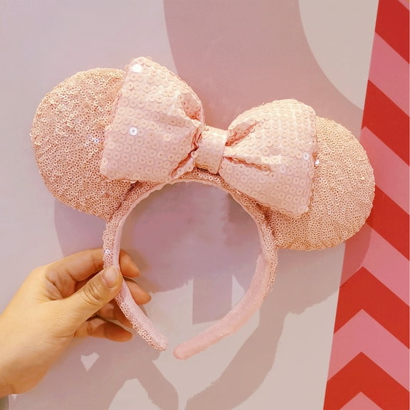 Fashion Minnie Bow Sequin Headband, Millennial Pink Hairbands Ears Princess Headwear, Fashion Hair Accessories for Women Girls Ladies