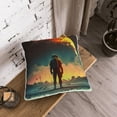 thumbnail image 3 of Velvet Decorative Throw Pillow Covers Set of 2, Soft Square Cushion Cover with Invisible Zipper Fantasy Alien Planet Soldier Printing, 16"x16", 3 of 7
