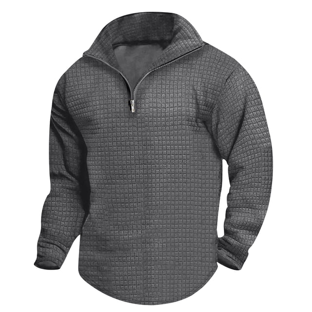 pstuiky hombres de manga larga, Camisa de manga larga con cuello alto y cremallera para hombre Tops de hombre l