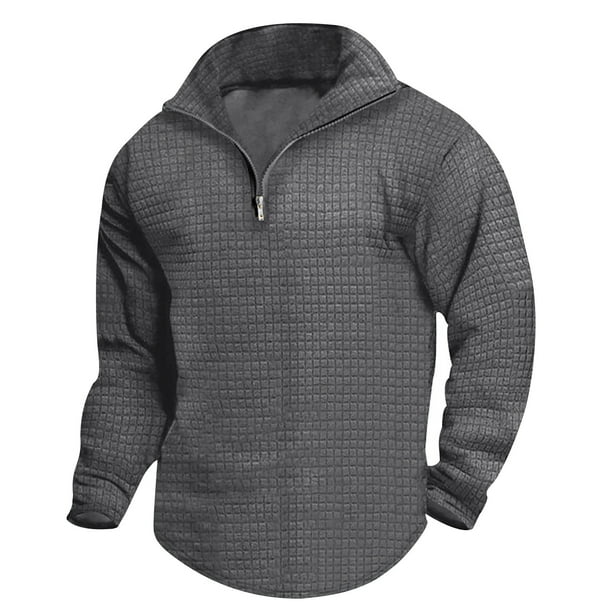 pstuiky mangas largas para hombre, Camisa de manga larga con cuello alto y cremallera para hombre Tops de talla grande para hombre xl