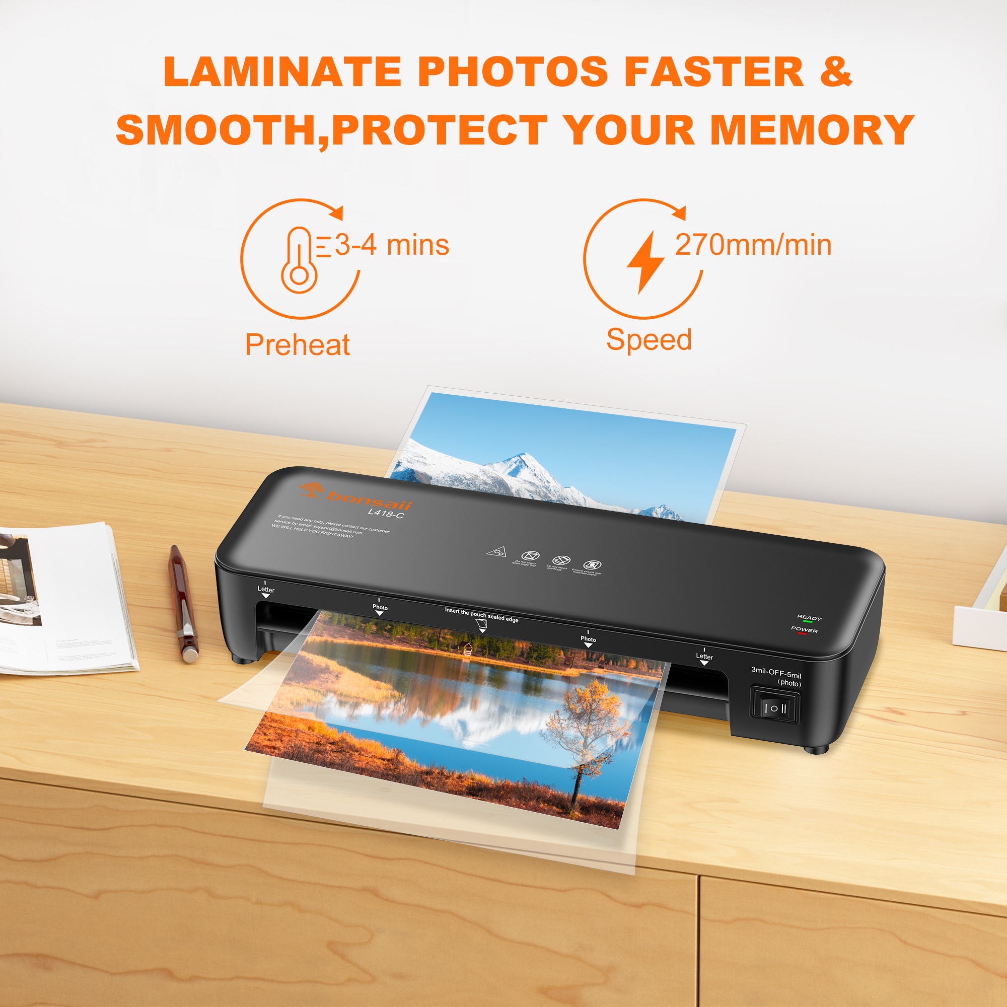 Bonsaii 9 Inch Thermal Laminator with 20 Laminating Pouches photo 3