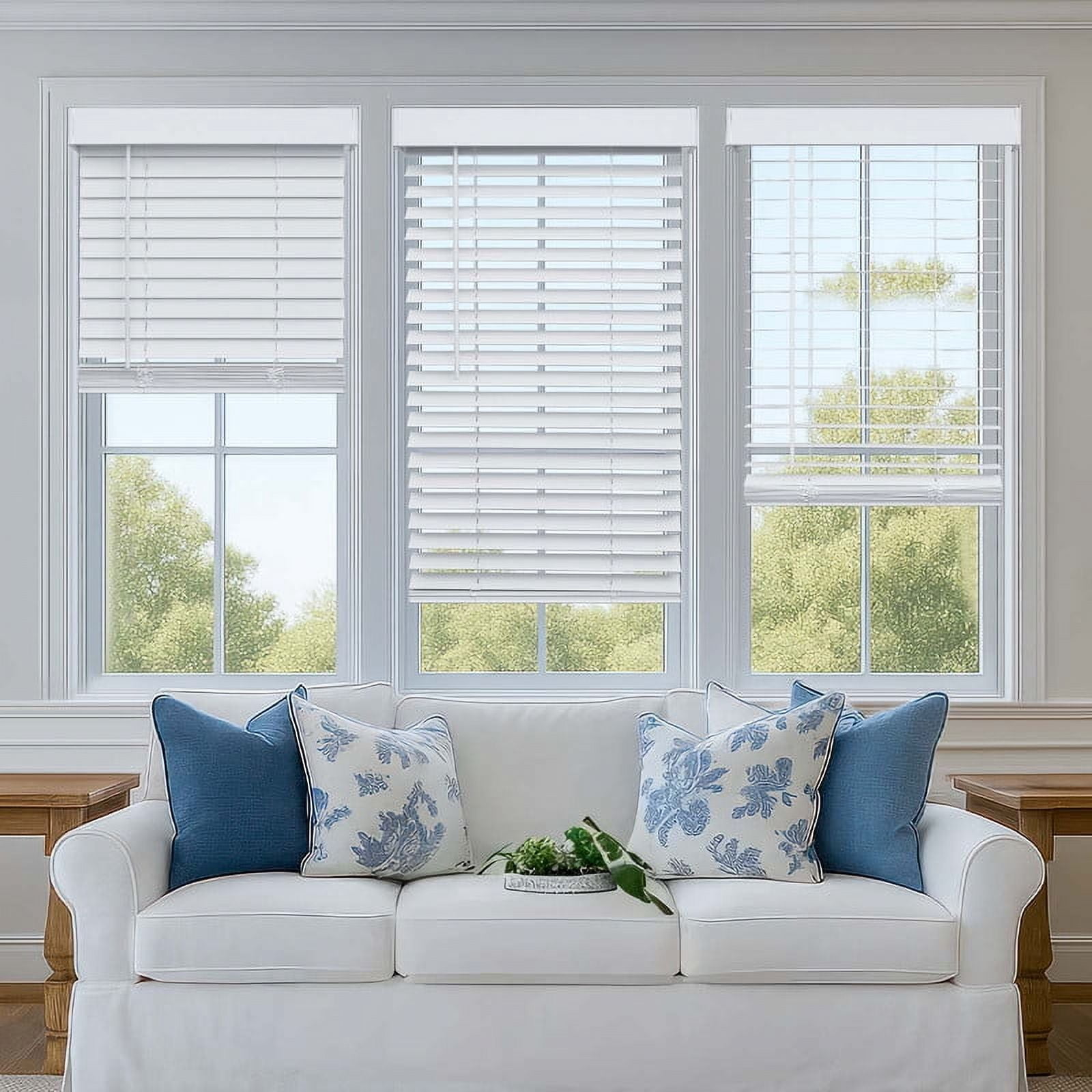 Keego 2 Inches Slat Faux Wood Blind with Valance Cordless Window Blinds for Home, Office, Bedroom, Kitchen (White, 60"W x 60"H)