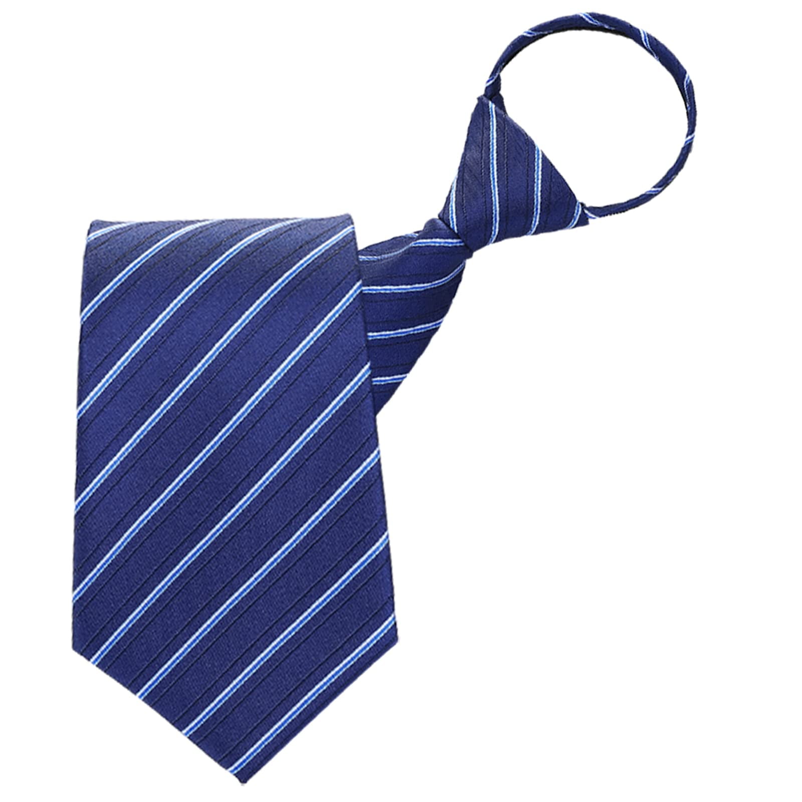 AUSKY Zipper Ties for Men Boys,Pretied Adjustable Clip on Easy Necktie 19in Dark Blue Stripe