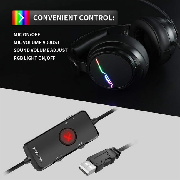 Jeecoo Xiberia USB Pro Gaming Headset for PC 7.1 Surround Sound Headphones with Noise Cancelling Microphone Memory Foam Ear Pads RGB Lights for Laptops Walmart