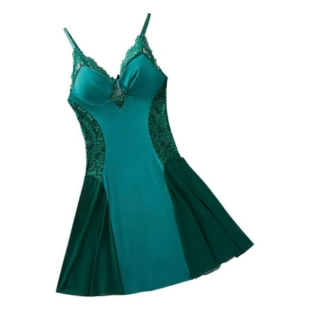 Womens Lace Lingerie Nightgowns Sleeveless Camisole Sleep Dress Slimming Short Sleepshirts  Green  M