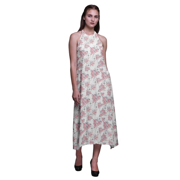 Bimba Floral Women Printed Backless Long Halter Neck Beachwear Rayon Dress-X-Large