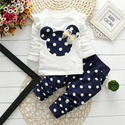 cute Toddler Baby girls clothes Set Long Sleeve T-Shirt and Pants Kids 2pcs Outfits(White+Navy,3T)