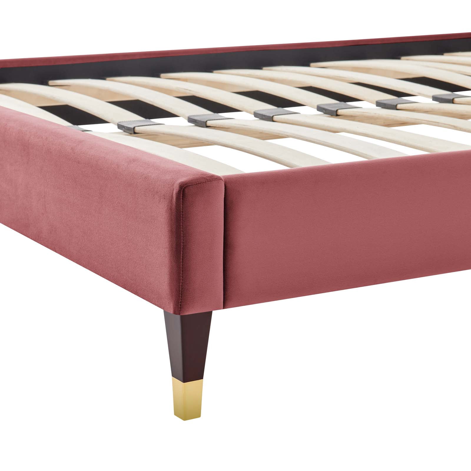 Platform Bed Frame, King Size, Velvet, Pink, Modern Contemporary Urban Design, Bedroom Master Guest Suite