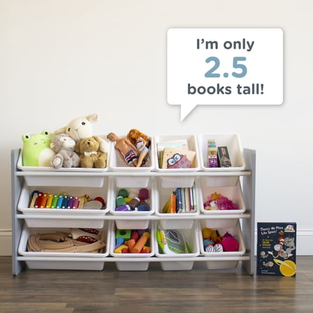 Humble Crew Inspire Toy Storage Organizer with 12 Plastic Storage Bins, Grey/White