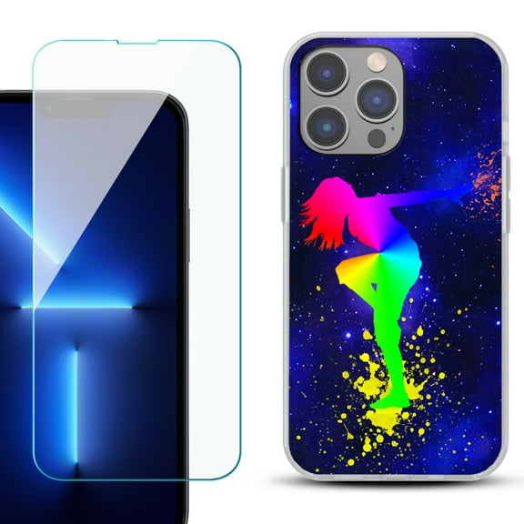 Slim-Fit Gel TPU Phone Case for iPhone 14 Pro Max, with Tempered Glass Screen Protector, by OneToughShield ® - Cosmos Dance