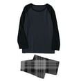thumbnail image 6 of Fewfanhot Men's Casual Pajama Set Round Neck Long Sleeve Shirt & Drawstring Waist Plaid Pants for Cozy Home Wear, 6 of 7