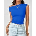 thumbnail image 6 of Ladybranch Cute Crop Tops for Women Tank Tops Ribbed One Piece Off The Shoulder Tank Tops Trendy Preppy Tops (Small,Pure Blue）, 6 of 7