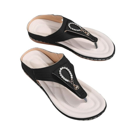 

Honeeladyy Discount Thong Toe Rhinestone Slippers Women s Round Head Outer Wear Solid Color Low-heeled Flip-flops