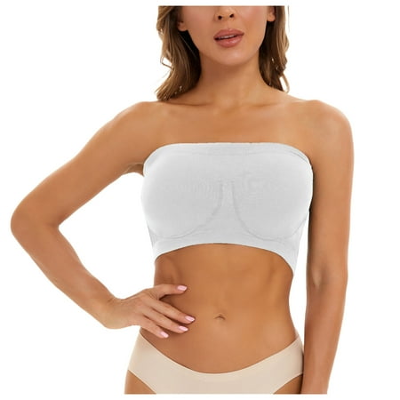 wendunide pajama set for women Sports Bras For Women Plus Size Strapless Bra Bandeau Tube Padded Top Stretchy Yoga Fitness Bra White XXXL