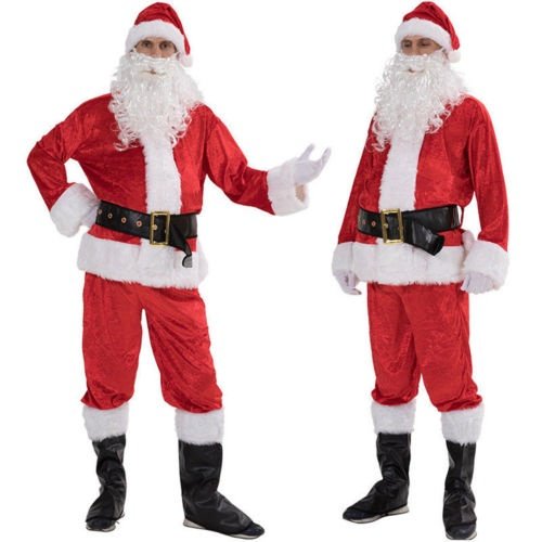 5 Sets Christmas Santa Claus Costume Fancy Dress Adult Suit Cosplay Party Outfit