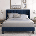 thumbnail image 6 of Einfach Queen Linen Fabric Platform Bed with Upholstered Wingback Headboard, Blue, 6 of 7