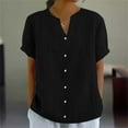 thumbnail image 2 of Seductiva Button Shirts for Women Women's Fashionable Casual V Neck Short Sleeve Cotton and Linen Top Shirt Business Casual Work Tops Beach Vacation Clothes, 2 of 5