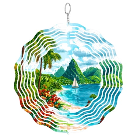 Saint Lucia Caribbean Wind Spinner, 3D Hanging Tropical Yard Decor