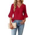 thumbnail image 3 of Women'S 3/4 Length Sleeve Tops Summer Dressy Casual Blouses Work Shirts Chiffon V Neck Outfits Red XXL, 3 of 8
