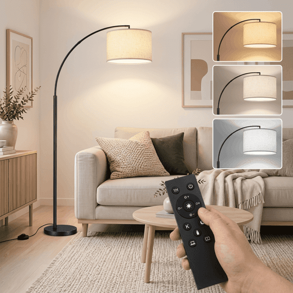 DAYBETTER Arc Floor Lamp, 71"Tall Lamp with Remote Control, Stepless Dimming, 1 Hour Timer, Standing Lamp for Bedroom, Living Room, Reading