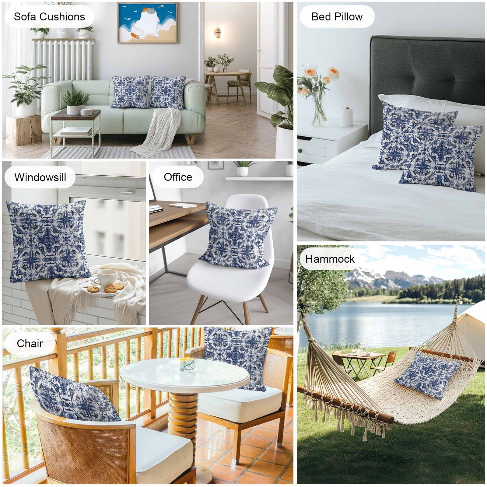 Boanket Outdoor Pillow Covers 20 x 20 Inches, Blue Abstract, Waterproof Throw Pillow Cover Set of 2, Traditional Geometric Native Printing Decorative Square Cushion Covers for Patio/Tent/Couch/Garden