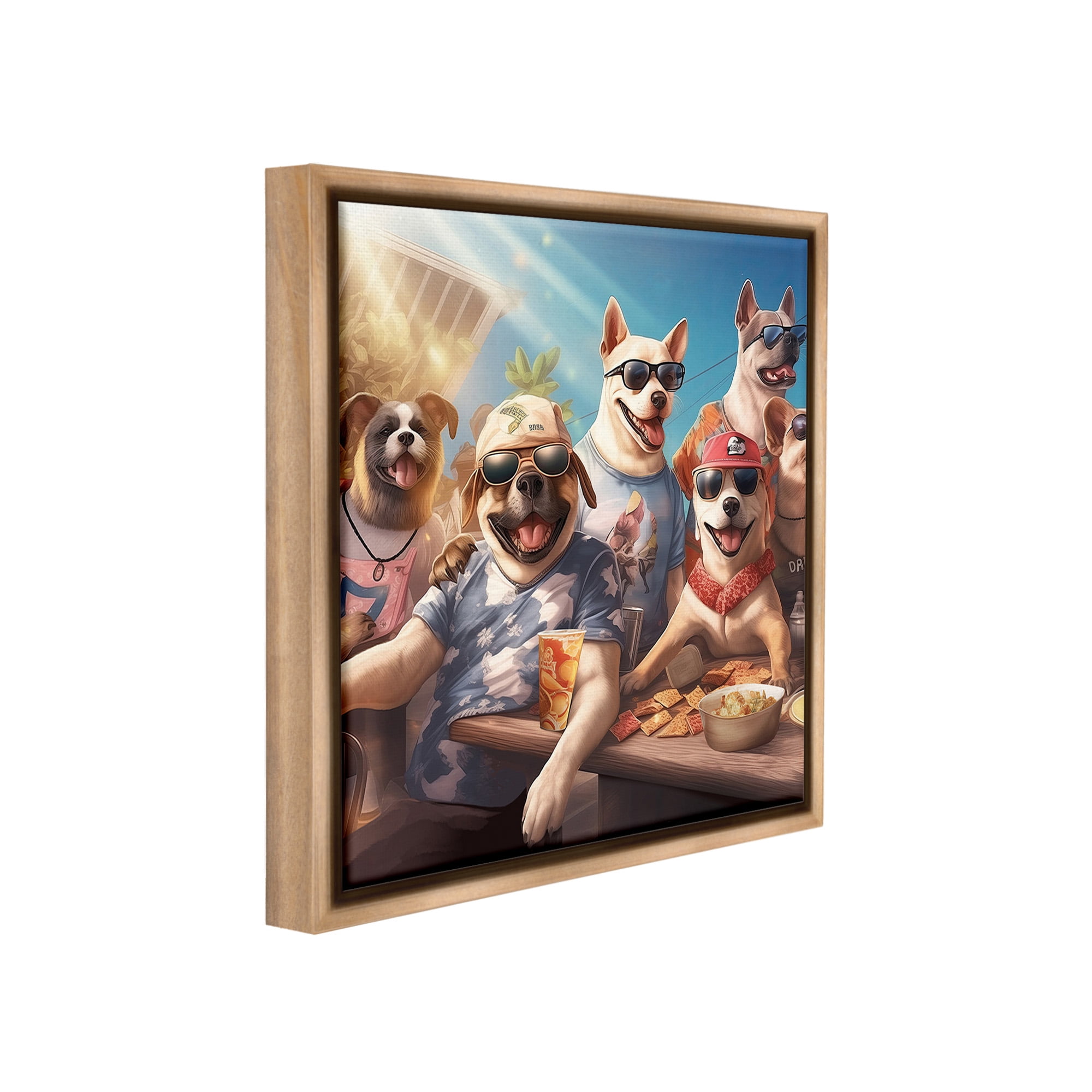 Stupell Industries Dogs Enjoying Summer Animals & Insects Painting Brown Floater Framed Canvas Art Print Wall Art, 25 x 25