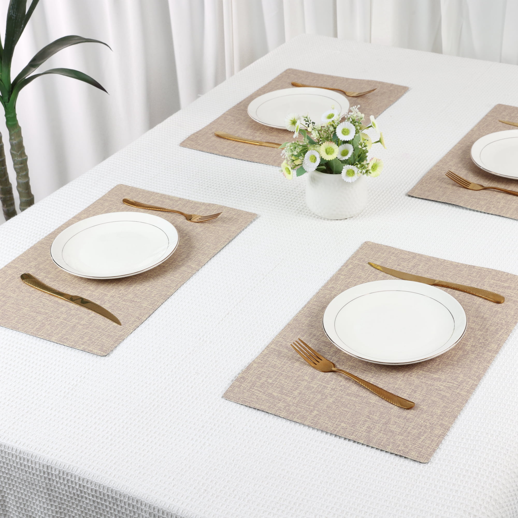 Unique Bargains Set of 6 Washable Placemats for Kitchen Dining Table Decor Beige