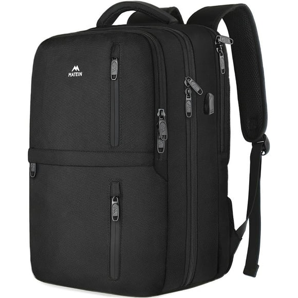Mochila de Viaje MATEIN 40L Aprobada para Vuelo con Puerto USB y Compartimento para Zapatos Negro