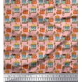 thumbnail image 1 of Soimoi Pink Silk Fabric Tree & House Architectural Print Sewing Fabric Yard 42 Inch Wide, 1 of 5
