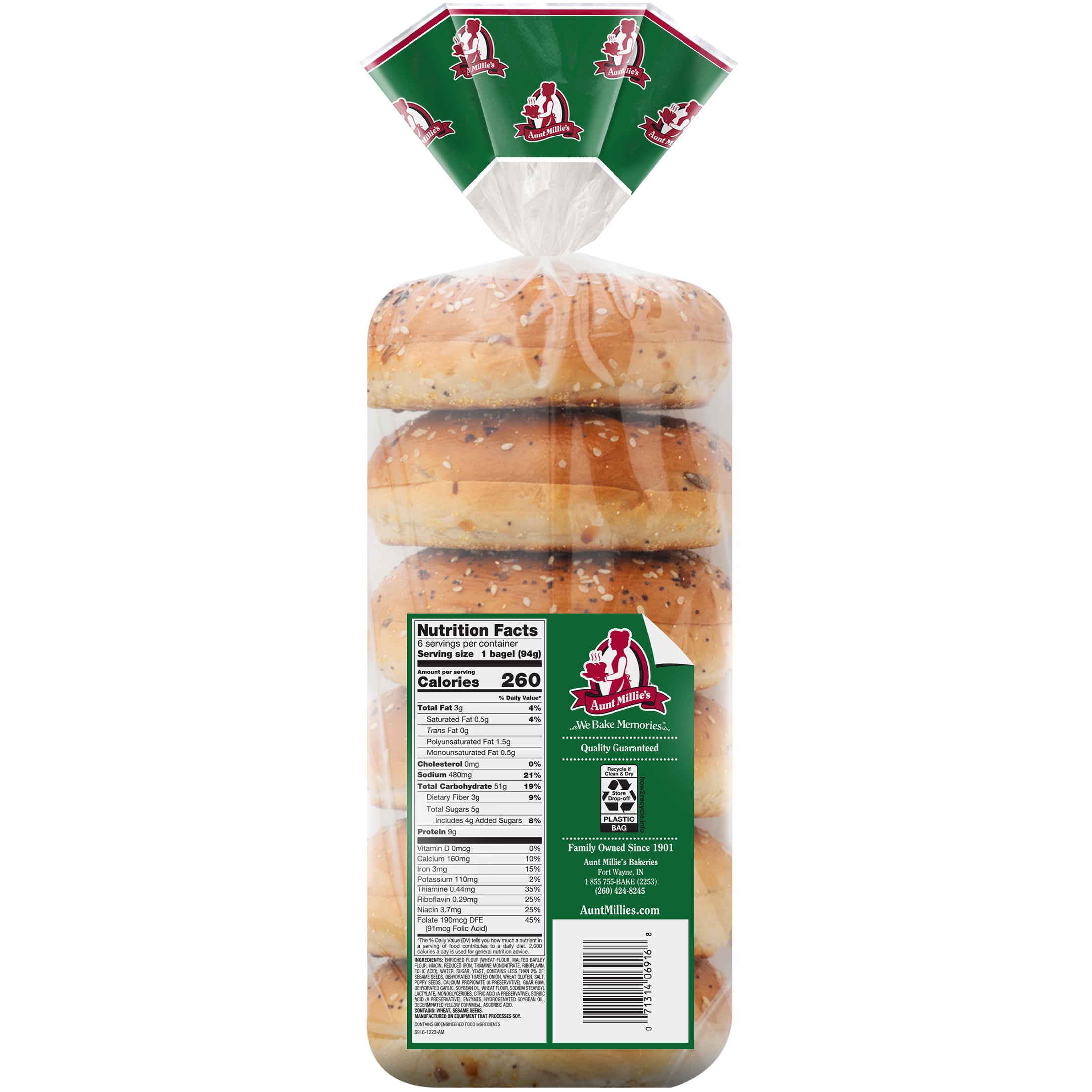 Aunt Millie's Bagels, Everything & More, 20 oz, 6 Count