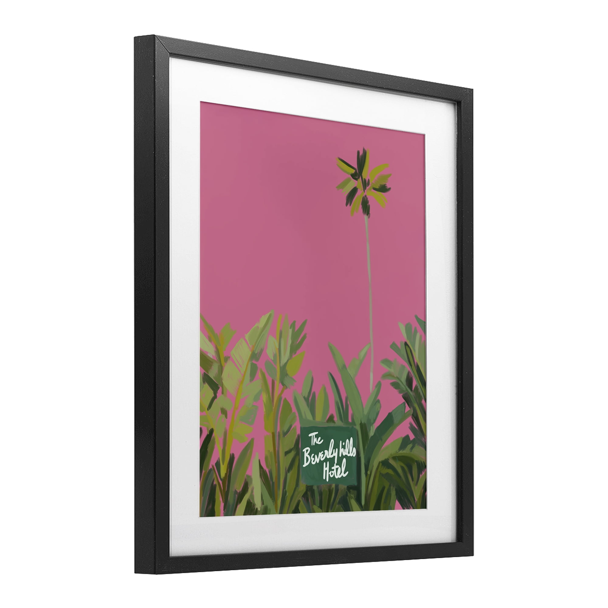 Stupell Industries Beverly Hills Pink & Green Black Framed Print Under Glass, design by Amelia Noyes