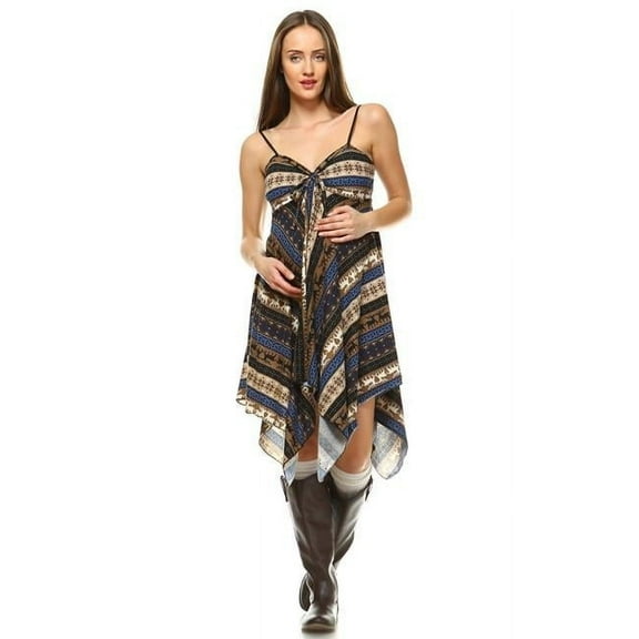 White Mark MTRBY931-BN-M Maternity Nettie Handkerchief Hem Dress, Brown & Navy - Medium