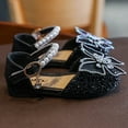 thumbnail image 5 of Odeerbi Kids Girls Bow Princess Sandals Baby Soft Sole Princess Shoes Bright Diamond Bow Dance Performance Shoes Black 9-10 Years, 5 of 6