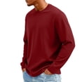 thumbnail image 4 of Domuza Shirts for Men Big and Tall Long Sleeve Crew Neck Cotton Blend T-Shirts Spring Fall Trendy Casual Knitted Solid Basic Pullover Wine 2XL, 4 of 6