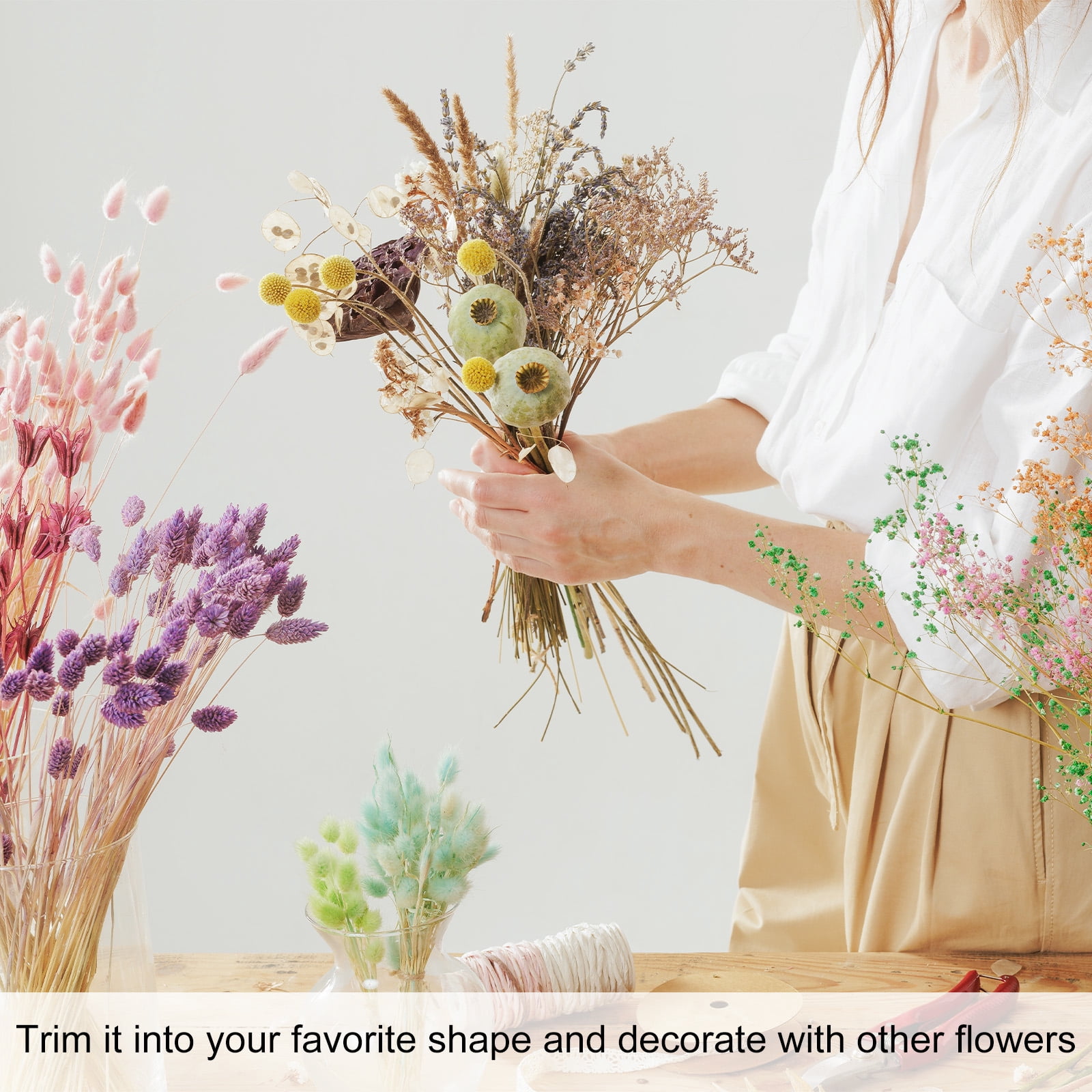 Uxcell Dried Flowers Bouquet 17" Dry Limonium Flower Bundle [Pink, 120g]