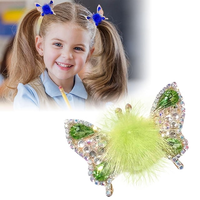 Horquilla de mariposa voladora 2024, nuevas pinzas para el pelo coloridas y brillantes para niñas pequeñas, lazos para el pelo de mariposa con bolas de peluche para niñas, accesorios para el pelo de m