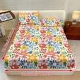 thumbnail image 3 of ZIATUBLES 3 Pcs Queen Size Cooling Polyester Sheet Set, Soft Cozy All-Season Bedding Set with 1 Fitted Sheet and 2 Pillowcases, Breathable Comfortable Sheets for Bedroom, Multi-Color Floral Print, 3 of 9