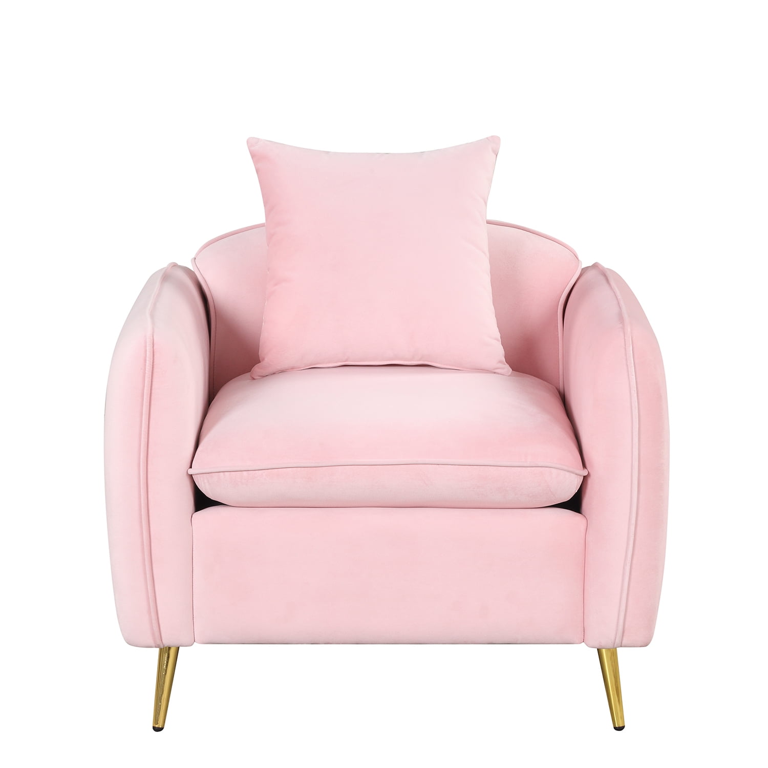 Kadyn 35.2" Modern Armchair, Single Sofa Chair with Ottoman Foot Rest and Pillow, Velvet Accent Chairs for Small Spaces Apartment Office, Pink Kadyn 35.2" Modern Armchair, Single Sofa Chair with Ottoman Foot Rest and Pillow, Velvet Accent Chairs for Small Spaces Apartment Office, Pink