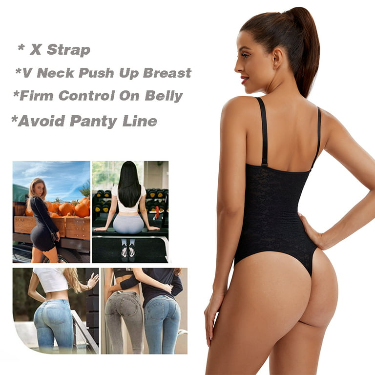 Joyshaper Shapewear Bodysuit for Women with Bra Tummy Control Thong Body  Shaper Lace Fajas(Black-M)