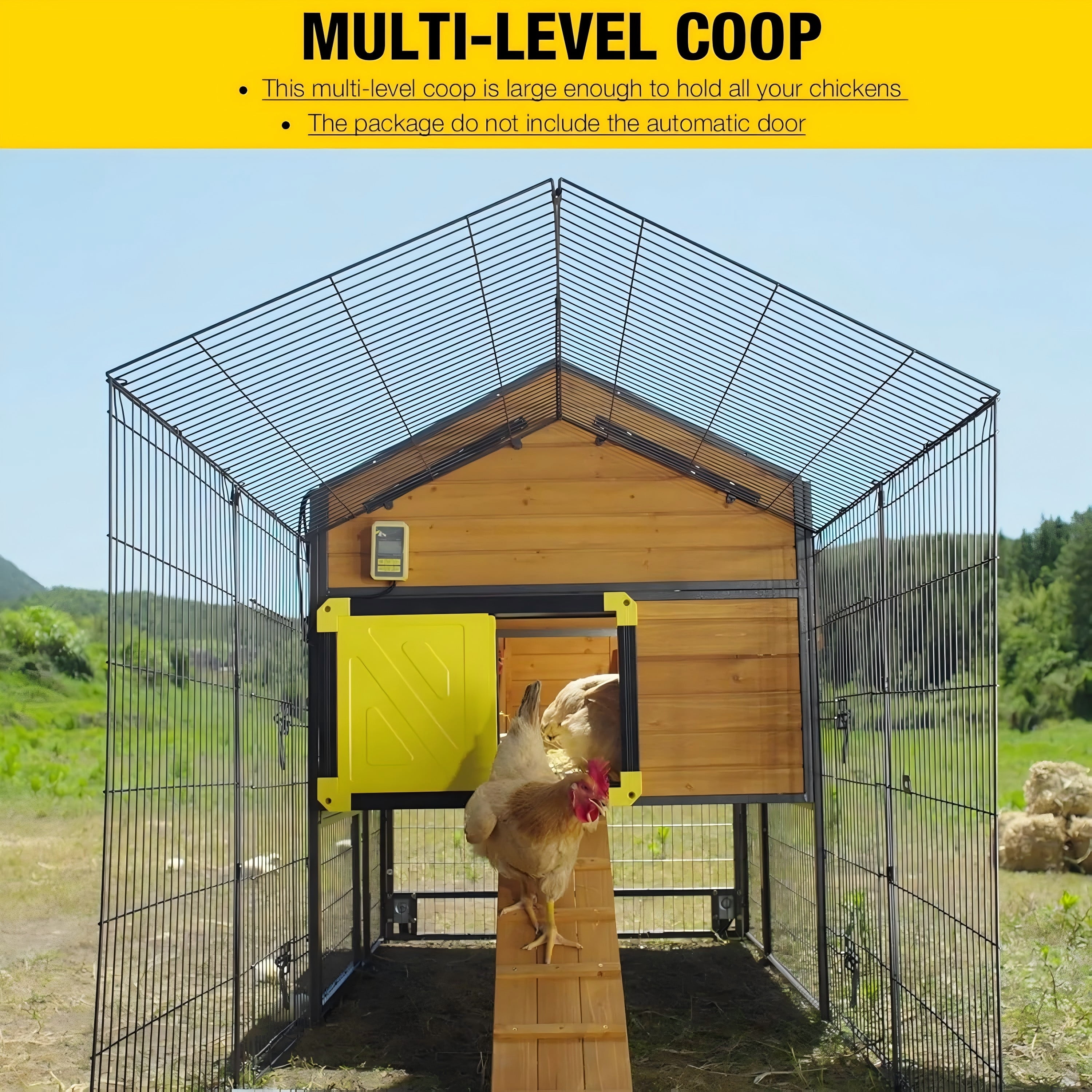 Aivituvin 85.6" Mobile Chicken Coop, Large All-Steel Frame Hen House for 6-8 Chickens Poultry Cage with Nesting Box, Waterproof Rain Cover Duck Coop
